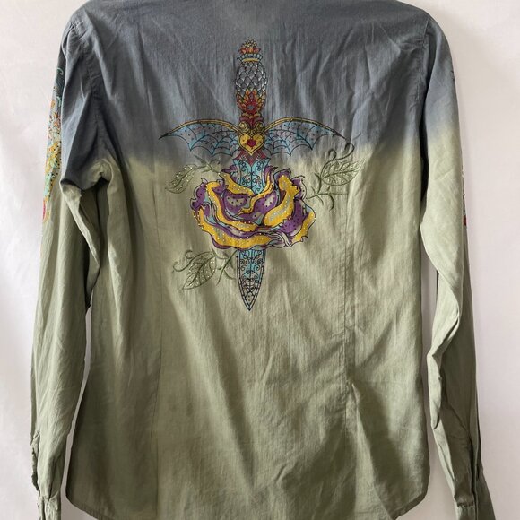 Pink Cattlelac Womens Green Pearl Snap Cowgirl Western Button Up Shirt Size S - Picture 7 of 8